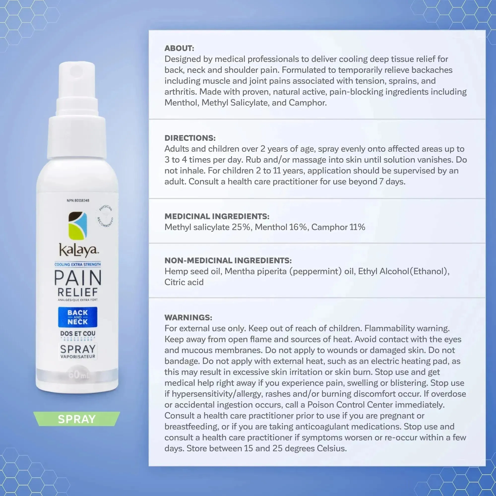 KaLaya Cooling Pain Relief Spray for Back & Neck, Extra Strength [Pack of 5]
