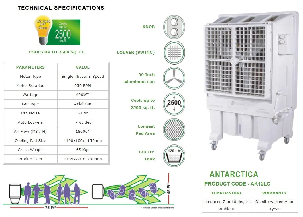 Kapsun Commercial Air Cooler 30" Fan with 120 litre Capacity