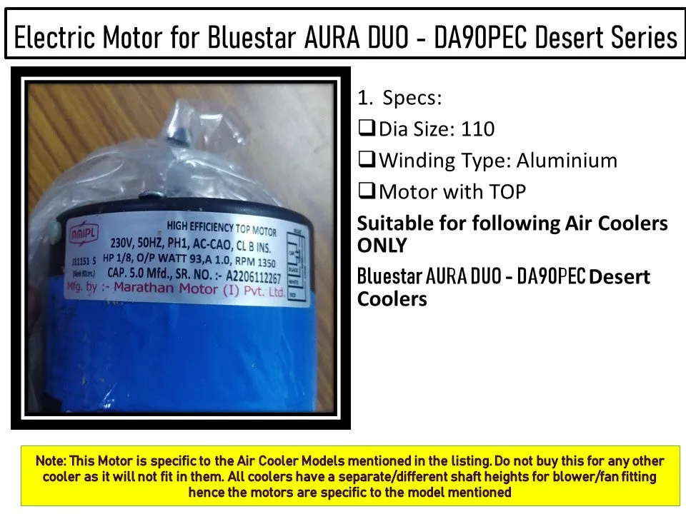 Main/Electric Motor - For Bluestar AURA DUO - DA90PEC  Desert Cooler