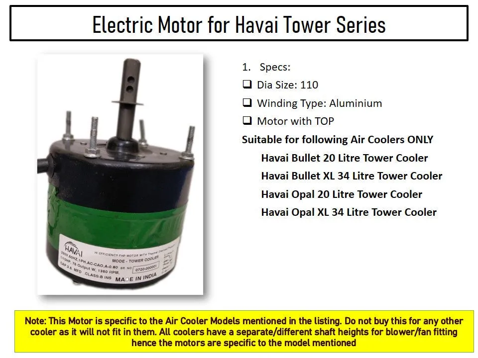 Main/Electric Motor - For Havai Opal 20 Litre Tower Cooler