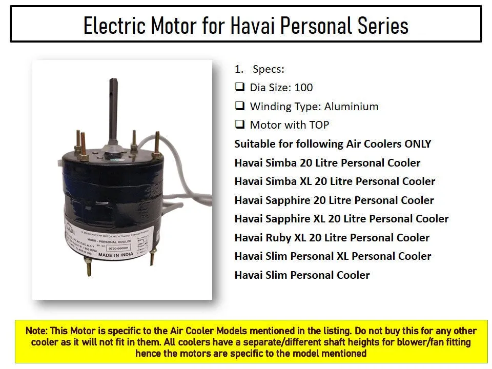 Main/Electric Motor - For Havai Slim Personal 20 Litre Cooler