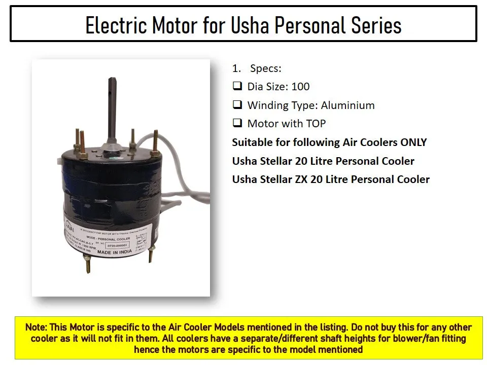 Main/Electric Motor - For Usha Stellar 20 Litre Personal Cooler