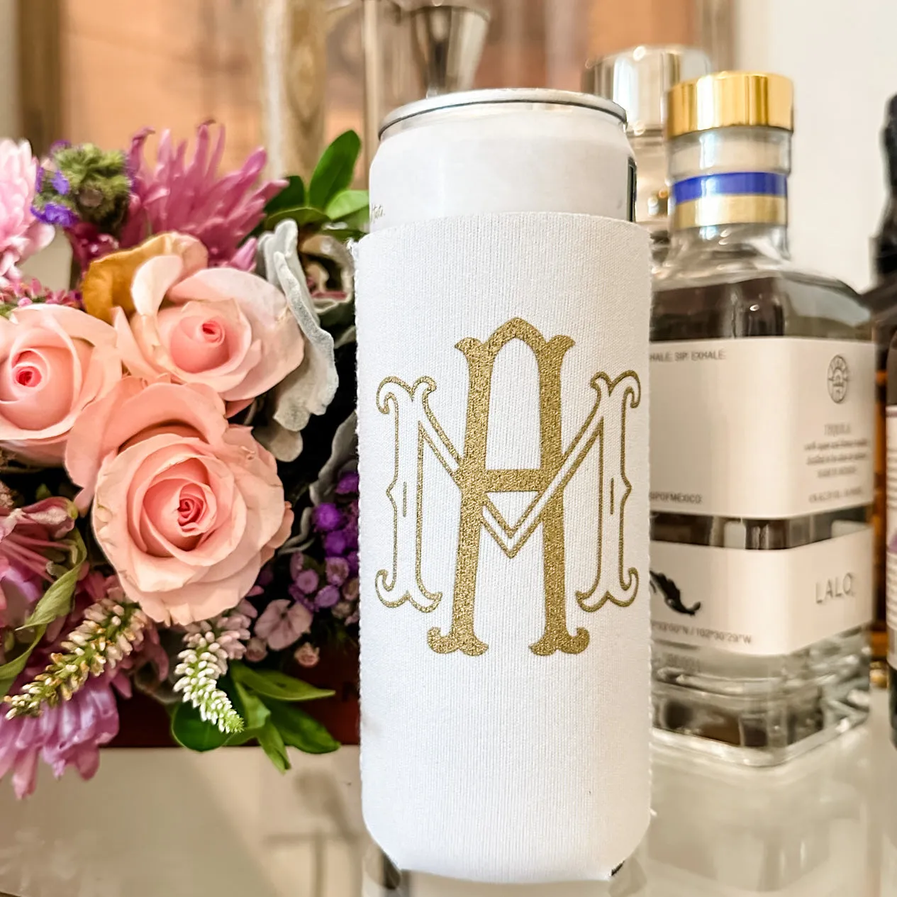 Monogrammed White Slim Neoprene Can Coolers