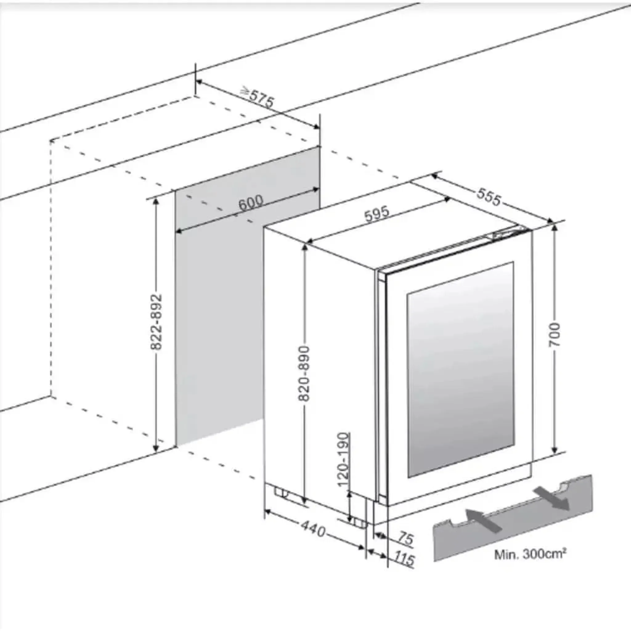 mQuvée - 600mm - Undercounter Wine Fridge - WineCave 700 60D Fullglass Black - Push/Pull - 700mm Door Height