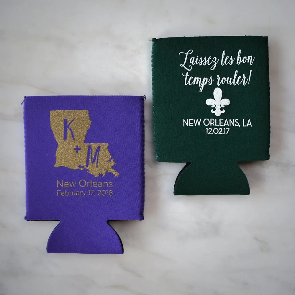 Personalized Mardi Gras Can Coolers