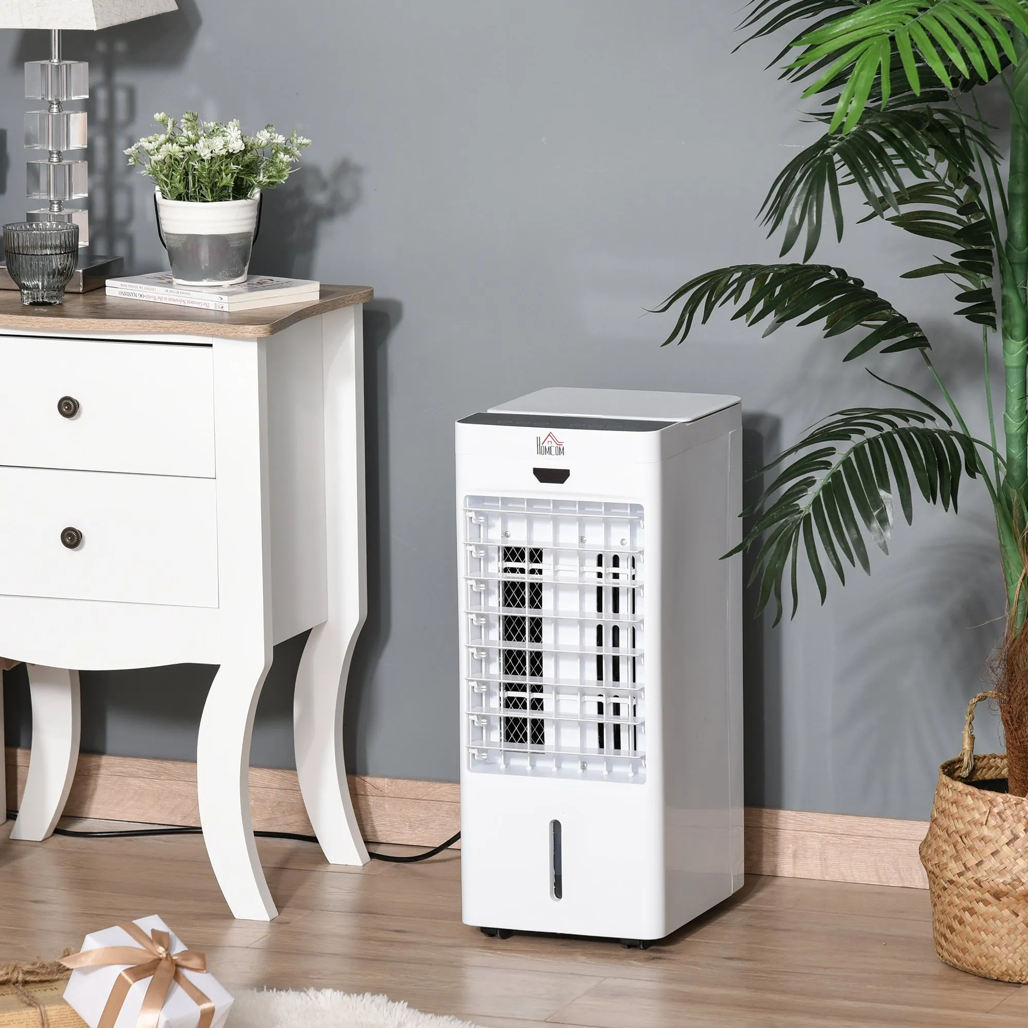 Portable Air Cooler Evaporative Cooler Humidifier with Ice Crystal Box Remote Controller 7.5 Hour Timer 3 Mode 3 Speed Swing and Ice Cooling Function for Bedroom Dorm Office White 9 Settings Fan