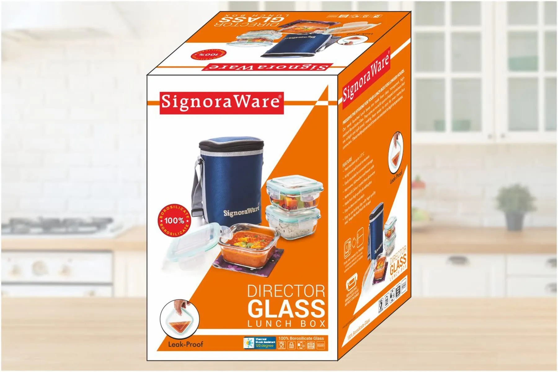 Signoraware Director High Microwave Safe Office Lunch Box Set with Bag | Borosilicate Glass | Safety Lock Airtight Tiffin Containers (Set of 3 – 320ml 320ml  320ml | Transparent)