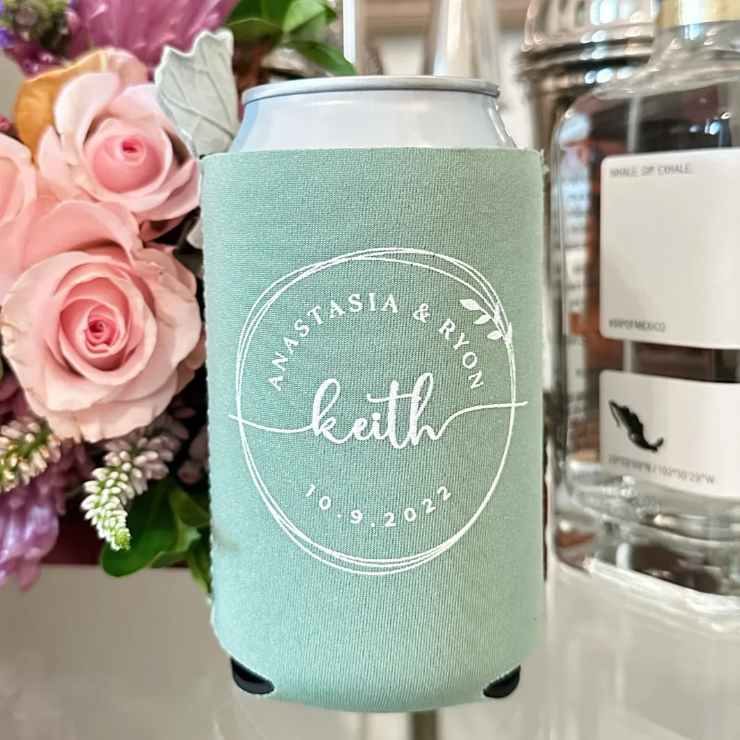 White Ink Circle Monogram Can Coolers