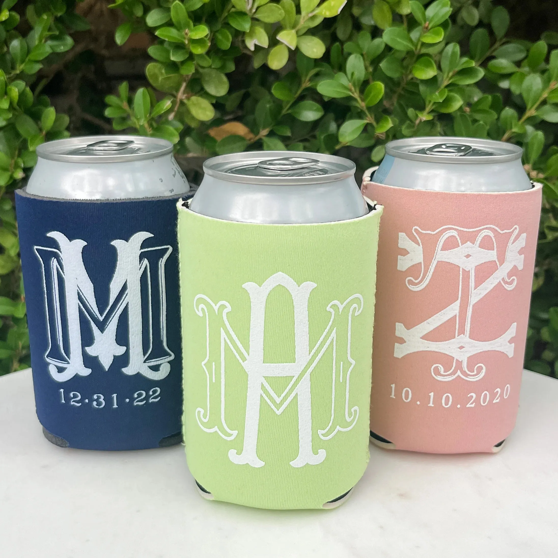 White Ink Monogrammed Event Can Coolers