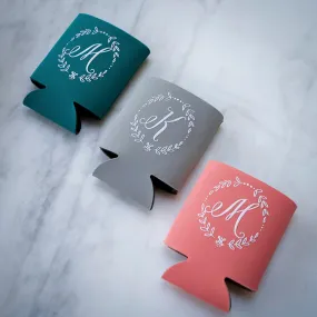 Wreath Monogrammed Printed Can Coolers